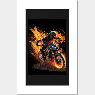 Dirt Bike With Flames Posters and Art